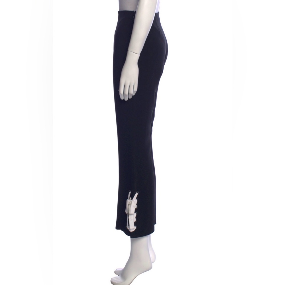 Cinq a Sept Black Cropped Wide Leg Pants with Contrasting Lace Up Detail - Picture 3 of 9